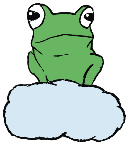 Drizzlefrog Games logo: a green frog sitting on a cloud